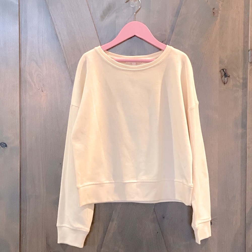 NEW! GB Girls Sweatshirt Round Neck Long Sleeve Drop Shoulder Oyster White Large